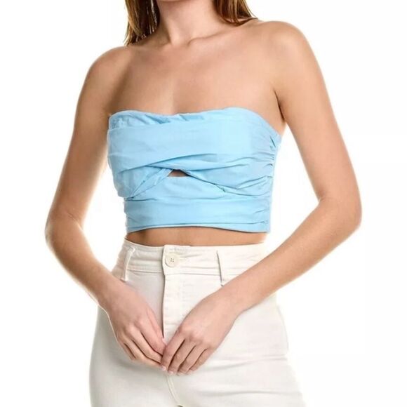 BARDOT Jada Twist Crop Top Strapless Women’s Size XL Blue - Picture 1 of 13